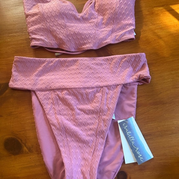 NWT Two Piece Isabella Rose Mauve Bathing Suit Size Large Mermaid Style Tropical - Picture 8 of 10